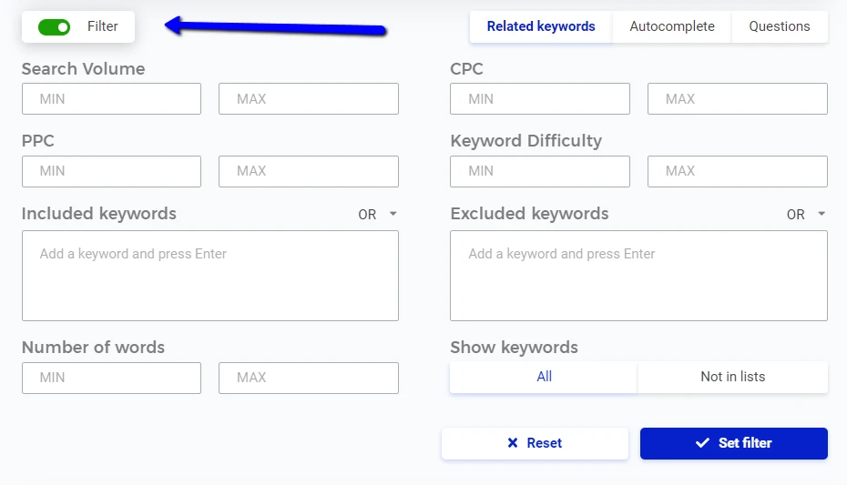 lọc kw đơn giản