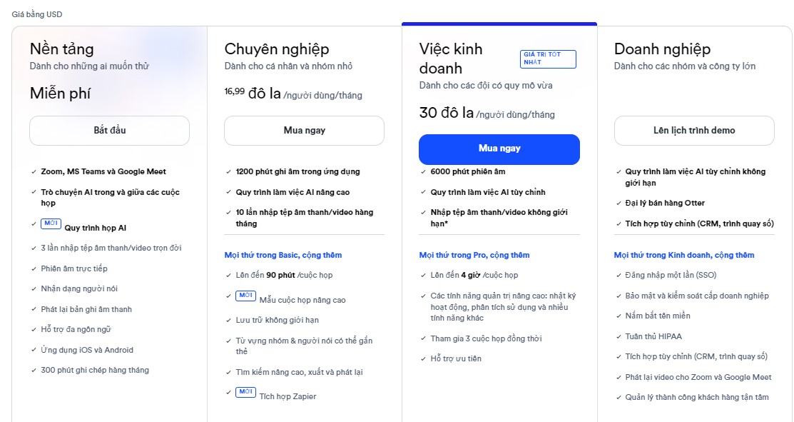 Otter AI 14 Nang cap tai khoan Otter.ai PRO BUSSINESS GIA RE HON 70 phan tram TAI MCTK
