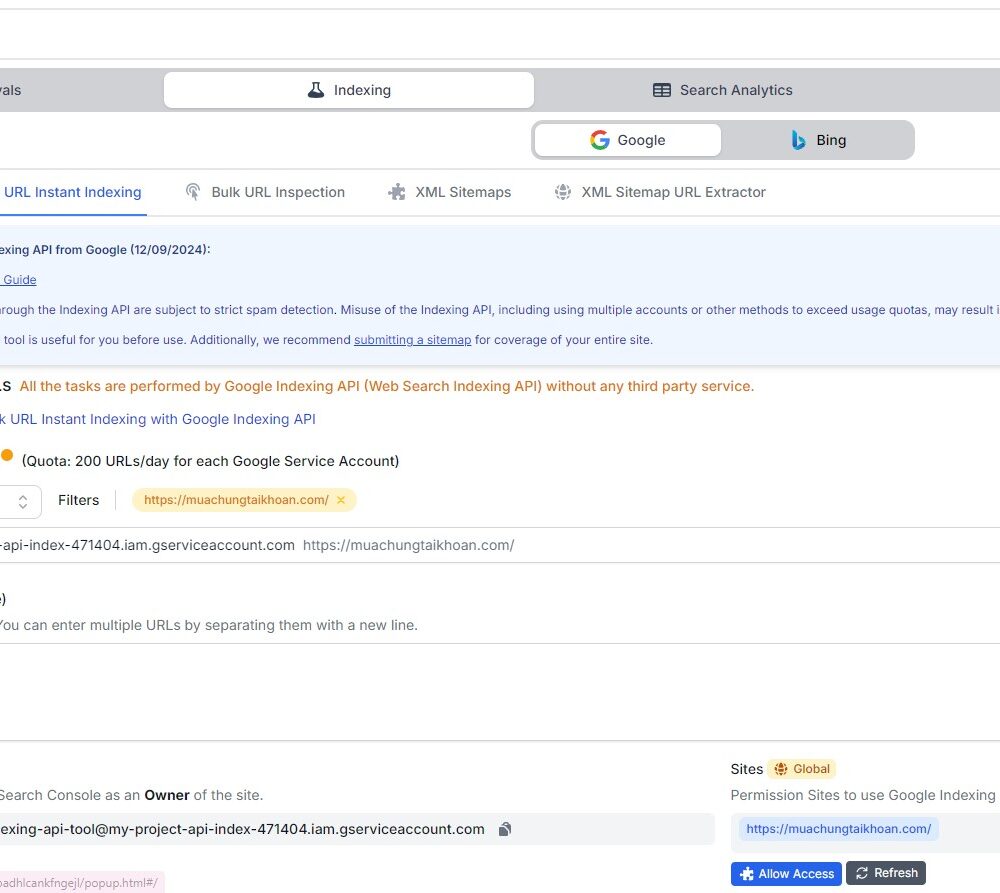 Mua chung Tool Indexing Google Search Console GSC & Bing Webmaster giá rẻ / năm - vĩnh viễn sd