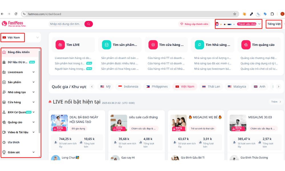 Tài khoản fastmoss