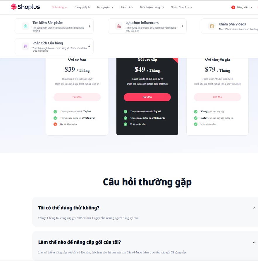 Tài khoản Shoplus Professional, giá rẻ